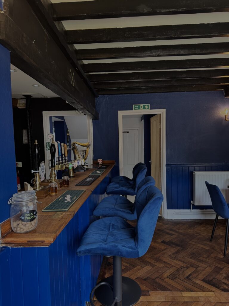 Pub bar at the Cross Keys Upwood PE26 2QE with freshly decorate navy